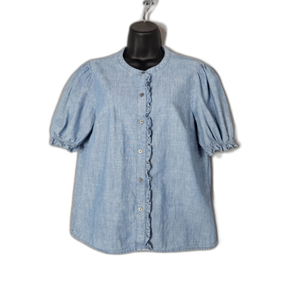 J. Crew Chambrey Cottage Puff Sleeve Ruffled Size Small Button up shirt - Picture 1 of 8